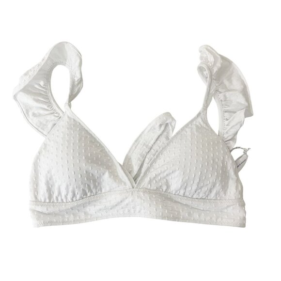 NEW Vineyard Vines Swiss Dot Ruffle Bikini Top White - Size Large - Picture 1 of 3